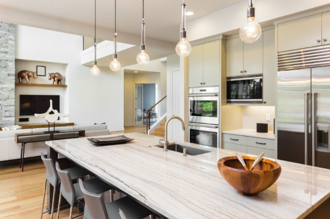 25 Scandinavian Kitchens That Celebrate Nordic Cool - The Spruce - Danish Scandinavian Apartments With High-End Granite Countertops